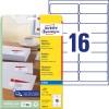 Förpackningsbild med etikettark: Avery Zweckform Adressetiketter, Artikel: J8162-25, Format: 99,1 x 33,9 mm, Tryckbarhet: Inkjet, Innehåll: 400 etiketter / 25 ark, 16 etiketter/ark.