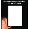 Storleksjämförelse med hand, artikel: J8167-25, ett ark fraktetiketter, format: 199,6 x 289,1 mm, färg: vit?