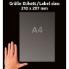Storleksjämförelse med hand, Artikel: J8567-25, ett ark fraktetiketter, format: 210 x 297 mm, färg: Transparent?