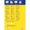 Bilden innehåller flerspråkig information om utskrivbara magnetiska ark, inklusive instruktioner, användningsområden och specifikationer för olika produkter, samt kontaktinformation för kundtjänst.