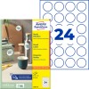 Förpackningsbild med etikettsark: Avery Zweckform Runda Etiketter, Artikel: L3415-10, Format: ⌀ 40 mm, Tryckbarhet: Bläckstråleskrivare, Svartvit laser, Färglaser, Innehåll: 240 etiketter / 10 ark, 24 etiketter/ark