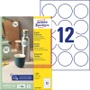Förpackningsbild med etikettsark: Avery Zweckform Runda Etiketter, Artikel: L3416-100, Format: ⌀ 60 mm, Skrivarens lämplighet: Bläckstråle, Laser svart/vit, Färg-laser, Innehåll: 1.200 etiketter / 100 ark, 12 etiketter/ark.