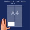 Storleksjämförelse med hand, artikel: L4727-20, ett ark insättningssköldar, format: 54 x 90 mm, färg: vit.