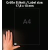 Storleksjämförelse med hand, artikel: L4730REV-10, ett ark med etiketter, avtagbara, hemmakontor, liten förpackning, format: 17,8 x 10 mm, färg: vit?