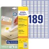 Förpackningsbild med etikettsark: Avery Zweckform Universaletiketter, avtagbara, Artikel: L4731REV-25, Storlek: 25,4 x 10 mm, Tryckbarhet: Bläckstråle, Laser s/v, Färglaser, Innehåll: 5.670 etiketter / 30 ark, 189 etiketter/ark.