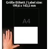 Storleksjämförelse med hand, Artikel: L4734REV-25, ett ark universala etiketter, avtagbara, format: 199,6 x 143,5 mm, färg: vit.