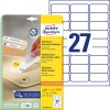 Förpackningsbild med etikettark: Avery Zweckform Universaletiketter, avtagbara, Artikel: L4737REV-25, Format: 63,5 x 29,6 mm, Utskriftslämpning: Bläckstråle, Laser svart/vit, Färglaser, Innehåll: 810 etiketter / 30 ark, 27 etiketter/ark.