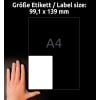 Storleksjämförelse med hand, artikel: L4774REV-20, ett ark väderbeständiga etiketter, avtagbara, format: 99,1 x 139 mm, färg: vit?