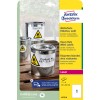 Förpackningsbild: Avery Zweckform Väderbeständiga Folieetiketter för laserskrivare, Artikel: L4775-8, Format: 210 x 297 mm, Utskriftskompatibilitet: Laser s/v, färglaser, Innehåll: 8 etiketter / 8 ark, 1 etikett/ark.