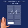 Storleksjämförelse med hand, Artikel: L4783-20, ett ark namnetiketter, format: 88,9 x 31 mm, färg: vit.