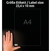 Storleksjämförelse med hand, Artikel: L6008-20, ett ark typer märksetiketter, format: 25,4 x 10 mm, färg: silver.