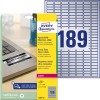 Förpackningsbild med etikettsark: Avery Zweckform märkesetiketter, Artikel: L6008-20, Format: 25,4 x 10 mm, Skrivarvänlighet: Laser s/v, Innehåll: 3.780 etiketter / 20 ark, 189 etiketter/ark.