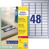 Förpackningsbild med etikettark: Avery Zweckform märkskyltsetiketter, artikel: L6009-20, format: 45,7 x 21,2 mm, utskriftslämplighet: Laser svart/vit, innehåll: 960 etiketter / 20 ark, 48 etiketter/ark.