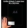 Storleksjämförelse med hand, artikel: L6012-20, ett ark med typplåtsetiketter, format: 96 x 50,8 mm, färg: silver?