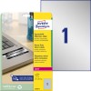 Förpackningsbild med etikettsark: Avery Zweckform Typskyltsetiketter, Artikel: L6013-8, Format: 210 x 297 mm, Utskriftslämplighet: Laser svart/vit, Innehåll: 8 etiketter / 8 ark, 1 etikett/ark.