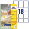 Förpackningsbild med etikettsark: Avery Zweckform Universal-etiketter, avtagbara, Artikel: L6025REV-25, Format: 63,5 x 46,6 mm, Skrivare: Bläckstråleskrivare, Laser s/v, Färglaser, Innehåll: 540 etiketter / 30 ark, 18 etiketter/ark.