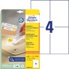 Förpackningsbild med etikettark: Avery Zweckform Universaletiketter, Artikel: L6028REV-25, Format: 105 x 148 mm, Skrivarvänlighet: Bläckstråle, Laser s/v, Färglaser, Innehåll: 120 etiketter / 30 ark, 4 etiketter/ark.