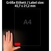 Storleksjämförelse med hand, Artikel: L6038-20, ett ark färgade etiketter, avtagbara, format: 45,7 x 21,2 mm, färg: röd