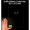 Storleksjämförelse med hand, Artikel: L6040-20, ett ark färgade etiketter, avtagbara, Format: 45,7 x 21,2 mm, Färg: Grön?