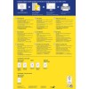 Bilden är en informationsguide om att skapa och skriva ut CD-etiketter. Den innehåller instruktioner på flera språk, tips för användning och produktkoder för olika etiketter. Designen är ljus och innehåller grafik för enklare förståelse.
