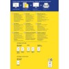 En informativ flyer för Avery CD-etiketter, med detaljerade design- och utskriftsinstruktioner på flera språk. Den innehåller tips och kontaktinformation.