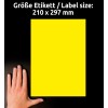 Storleksjämförelse med hand, Artikel: L6111-20, ett ark väderbeständiga folieetiketter, Format: 210 x 297 mm, Färg: Gul?