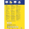 Bilden är en produktbroschyr för Anti Tamper Security Labels, som beskriver deras egenskaper, materialspecifikationer, anvisningar för applicering och tillgängliga storlekar på flera språk. Den innehåller kontaktinformation och förslag på användningar.