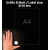 Storleksjämförelse med hand, artikel: L6129-20, ett ark med typbeteckningsetiketter, format: ⌀ 30 mm, färg: silver?