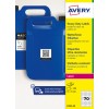 Två blå plastdunkar med QR-etikett bredvid ett gult Avery-etikettpaket?