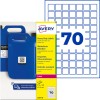 Avery kraftiga etikettförpackning med blå jerrycans och nummer 70 rutnätsillustration?