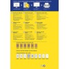 Bilden visar olika etiketter som erbjuds av Avery, med fokus på Brown Kraft-etiketter och deras specifikationer. Den innehåller information om material, utskriftstips och kundtjänstkontakter på flera språk.