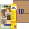Förpackningsbild med etikettblad: Avery Zweckform Naturliga bruna etiketter, Artikel: L7108-25, Format: 105 x 57 mm, Skrivarstöd: Inkjet, Laser svartvit, Färglaser, Innehåll: 250 etiketter / 25 ark, 10 etiketter/ark.