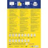 Bilden innehåller information om etikettrycksteknik, med instruktioner, fördelar och specifikationer för Avery adressetiketter för olika skrivartyper, inklusive laser- och bläckstråleskrivare. Den lyfter fram funktioner som QuickPEEL och kvalitetsgaranti.