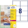 Förpackningsbild med etikettark: Avery Zweckform Fraktetiketter, Artikel: L7165B-100, Format: 67,7 x 99,1 mm, Utskriftstyp: Laser svartvit, färglaser, Innehåll: 800 etiketter / 100 ark, 8 etiketter/ark.