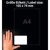 Storleksjämförelse med hand, Artikel: L7183-100, ett ark, Format: 105 x 74 mm, Färg: Vit.