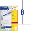 Förpackningsbild med etikettark: Avery Zweckform, Artikel: L7183-100, Format: 105 x 74 mm, Utskriftsanpassning: färglaser, laser svart/vit, Innehåll: 800 etiketter / 100 ark, 8 etiketter/ark.