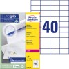 Förpackningsbild med etikettark: Avery Zweckform, artikel: L7184-100, format: 52,5 x 29,7 mm, utskriftsmöjlighet: färglaser, svartvit laser, innehåll: 4.000 etiketter / 100 ark, 40 etiketter/ark.