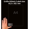 Storleksjämförelse med hand, Artikel: L7560-25, ett ark adressetiketter, format: 63,5 x 38,1 mm, färg: Transparent?