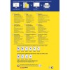 Bilden visar en produktguide för Averys genomskinliga adressetiketter. Den innehåller steg-för-steg-instruktioner för design och tryck, funktioner på flera språk och en lista över etiketformat för både laser- och bläckstråleskrivare. Detaljer om QuickPEEL-funktionen och tips för optimal utskrift finns också med.