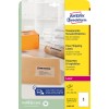 Förpackningsbild: Avery Zweckform Transparenta Fraktetiketter, för laserskrivare, Artikel: L7567-25, Format: 210 x 297 mm, Skrivarutställning: Laser svart/vitt, färglaser, Innehåll: 25 etiketter / 25 ark, 1 etikett/ark.