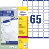 Förpackningsbild med etikettark: Avery Zweckform adressetiketter, Artikel: L7651-25, Format: 38,1 x 21,2 mm, Utskriftslämplighet: Svart/vit laser, färglaser, Innehåll: 1.625 etiketter / 25 ark, 65 etiketter/ark.