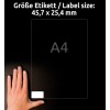Storleksjämförelse med hand, artikel: L7654-100, ett ark mini-organisationsetiketter, format: 45,7 x 25,4 mm, färg: vit.