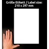 Storleksjämförelse med hand, Artikel: L7767-40, ett ark högblank etiketter, format: 210 x 297 mm, färg: Vit.