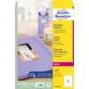 Förpackningsbild: Avery Zweckform Högblanka Etiketter, Artikel: L7767-40, Format: 210 x 297 mm, Skrivarutskrifter: Laser s/v, färglaserskrivare, Innehåll: 40 etiketter / 40 ark, 1 etikett/ark.