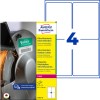 Förpackningsbild med etikettark: Avery Zweckform Ultra-resistenta folieetiketter, Artikel: L7915-10, Format: 99,1 x 139 mm, Utskriftslämplighet: Laser s/v, färglaser, Innehåll: 40 etiketter / 10 ark, 4 etiketter/ark.