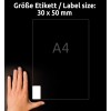 Storleksjämförelse med hand, Artikel: L7975-25, ett ark med frysetiketter, Format: 30 x 50 mm, Färg: Vit.