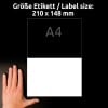 Storleksjämförelse med hand, Artikel: L9002-10, ett ark bakglasetiketter, Format: 210 x 148 mm, Färg: Vit?