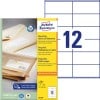 Förpackningsbild med etikettark: Avery Zweckform Recycling Universal-Etiketter, Artikel: LR3424, Format: 105 x 48 mm, Lämplig för utskrift: Bläckstråle, Laser s/v, Färglaser, Innehåll: 1 200 etiketter / 100 ark, 12 etiketter/ark.