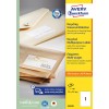 Förpackningsbild: Avery Zweckform återvinningsbara universaletiketter, Artikel: LR3478, Format: 210 x 297 mm, Utskriftsteknik: Bläckstråle, svartvit laser, färglaser, Innehåll: 100 etiketter / 100 ark, 1 etikett/ark.