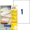 Förpackningsbild med etikettark: Avery Zweckform återvunna universaletiketter, Artikel: LR3478, Format: 210 x 297 mm, Utskriftskompatibilitet: Bläckstråle, Laserskrivare svart/vit, Färglaser, Innehåll: 100 etiketter / 100 ark, 1 etikett/ark.